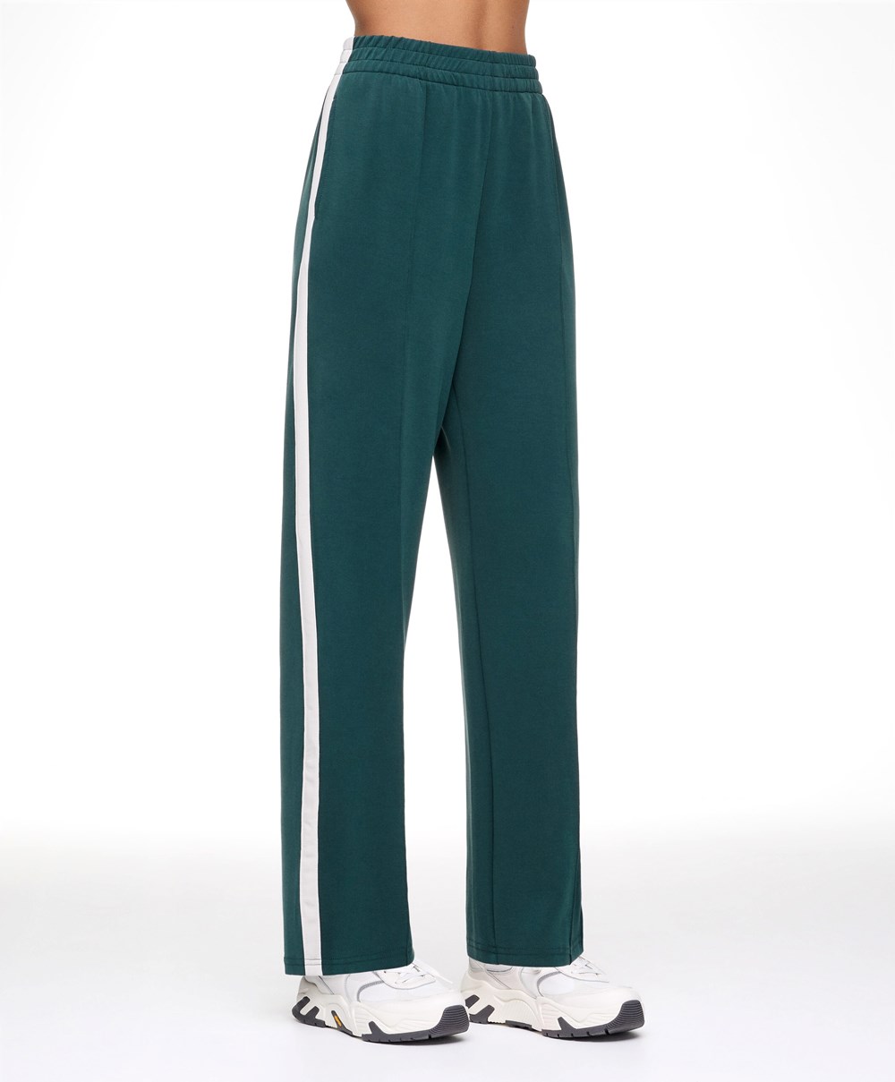 Oysho Soft Touch Modal Trousers With Egyenes Leg And Stripe Sötéttürkiz | WIEJOX-603