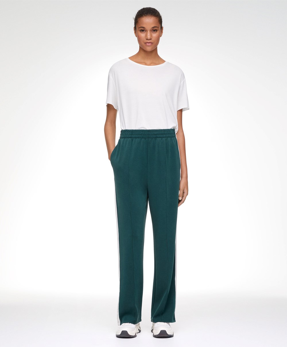 Oysho Soft Touch Modal Trousers With Egyenes Leg And Stripe Sötéttürkiz | WIEJOX-603