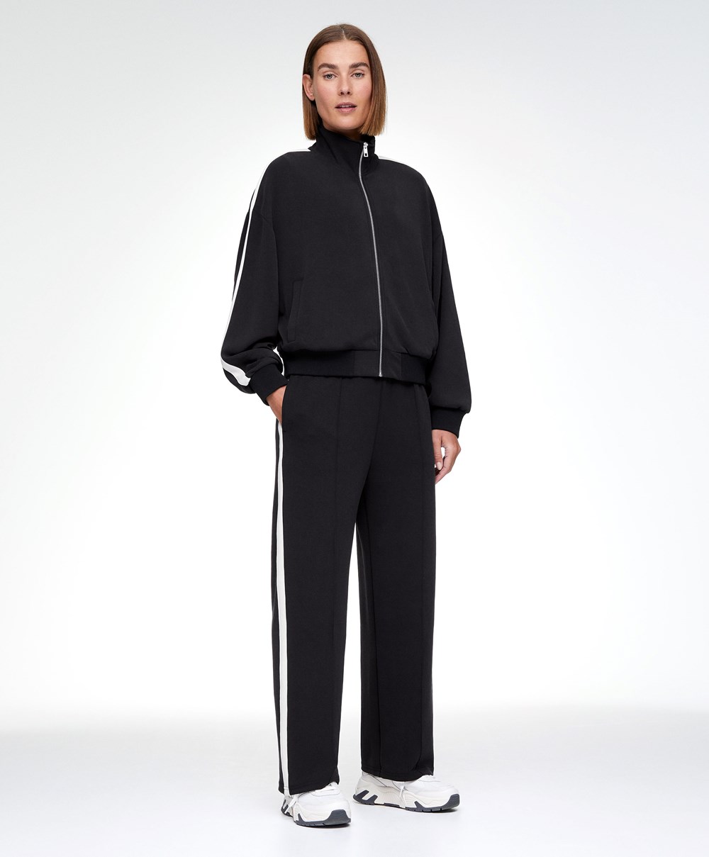 Oysho Soft Touch Modal Trousers With Egyenes Leg And Stripe Fekete | ZATQKP-541