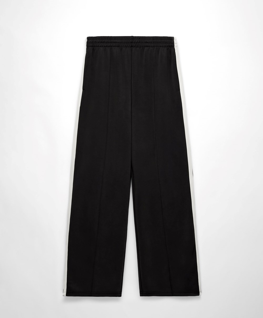 Oysho Soft Touch Modal Trousers With Egyenes Leg And Stripe Fekete | ZATQKP-541