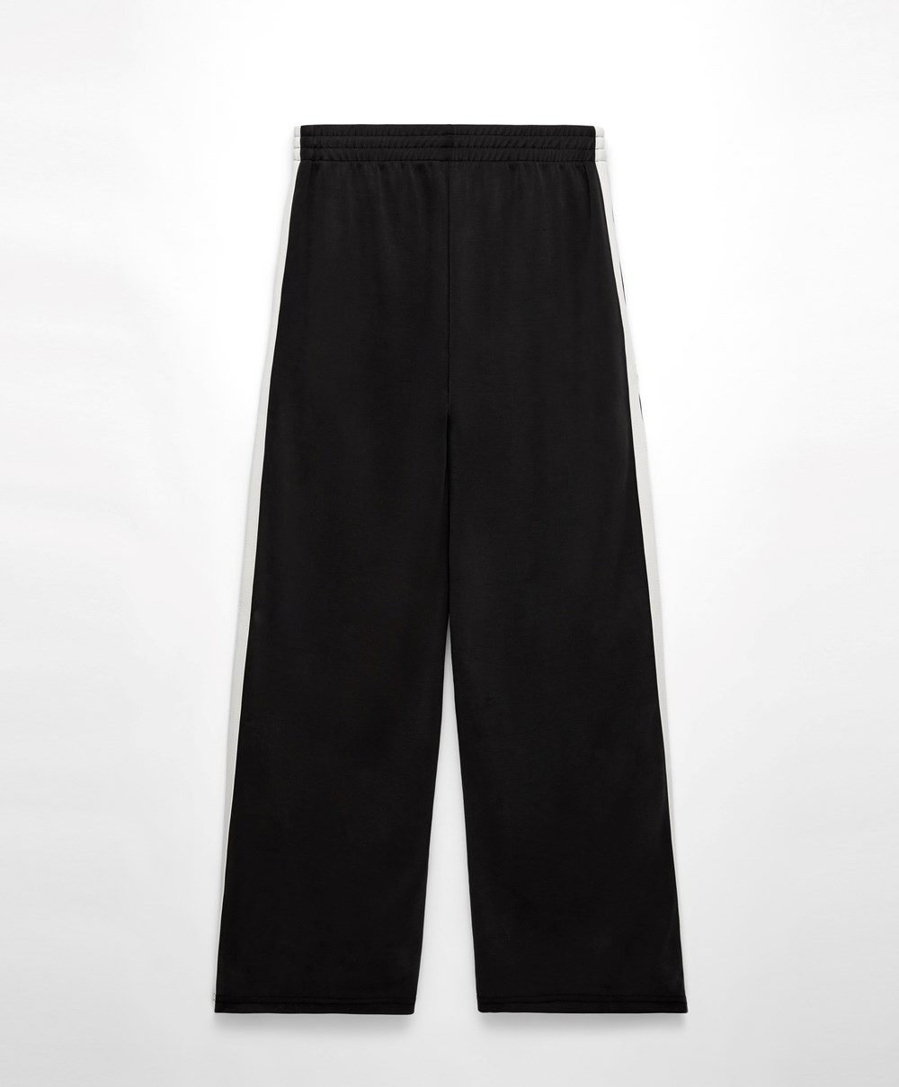 Oysho Soft Touch Modal Trousers With Egyenes Leg And Stripe Fekete | ZATQKP-541