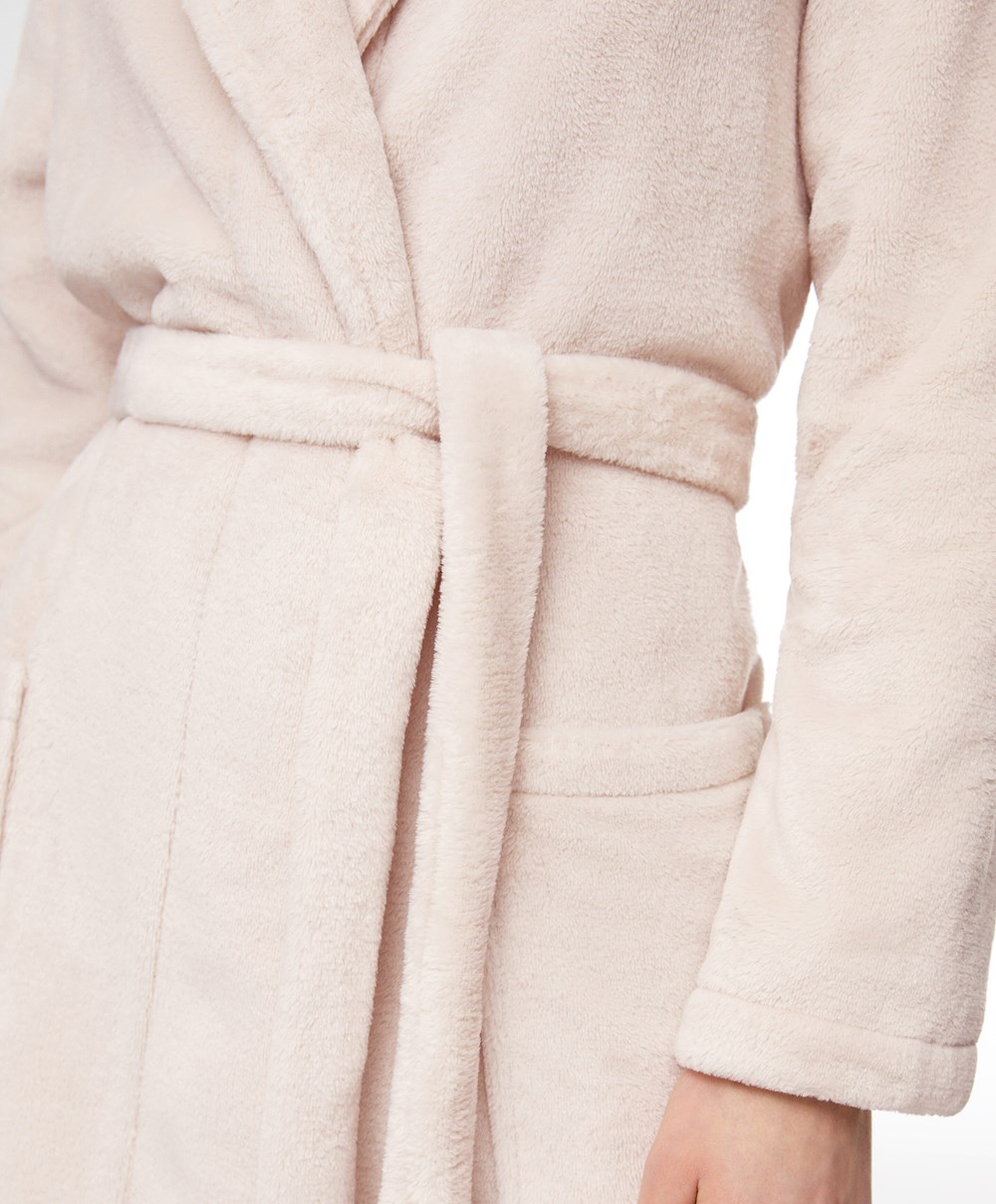 Oysho Soft-touch Fleece Rövid Dressing Gown Stone | GKUZYX-481