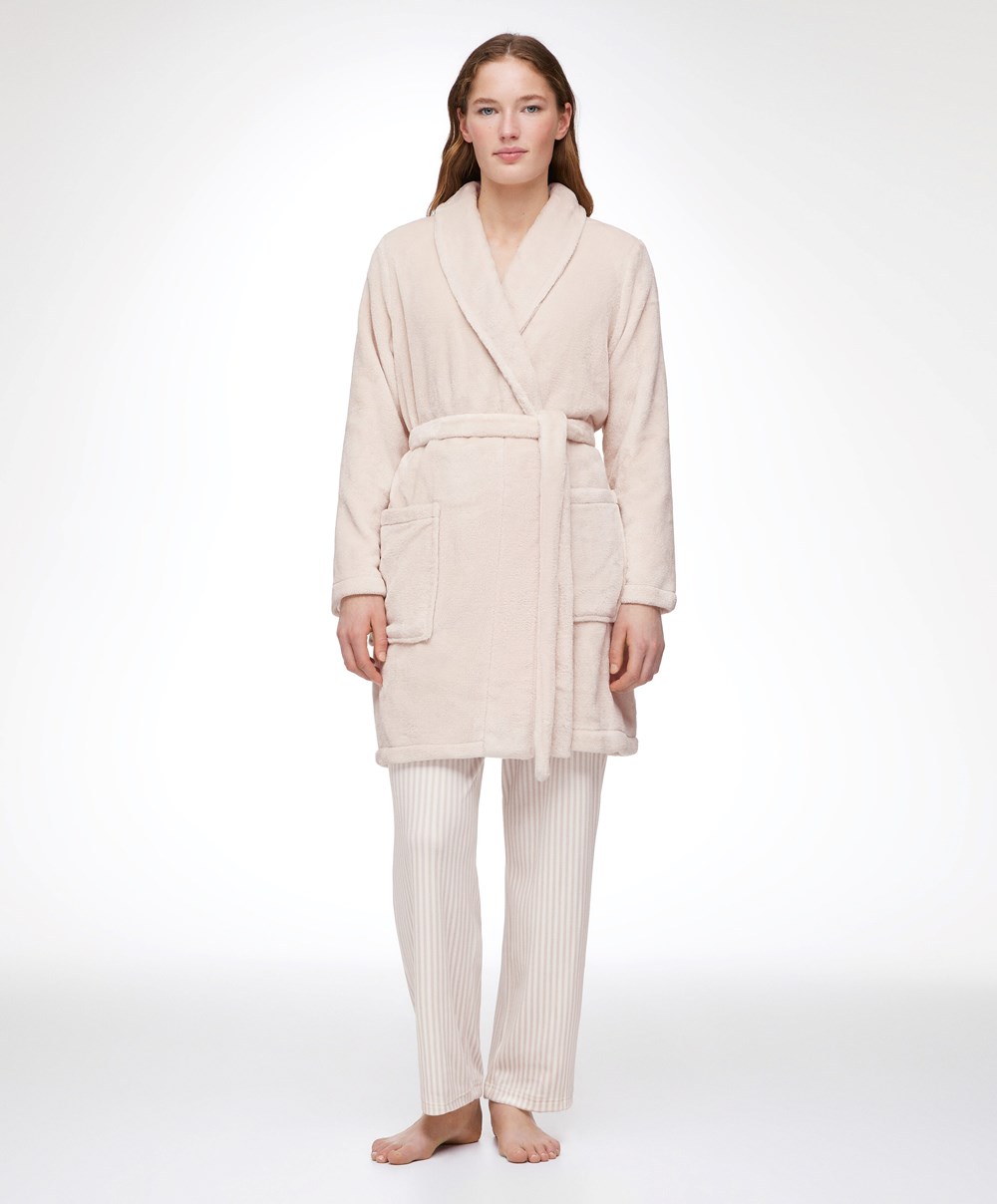 Oysho Soft-touch Fleece Rövid Dressing Gown Stone | GKUZYX-481