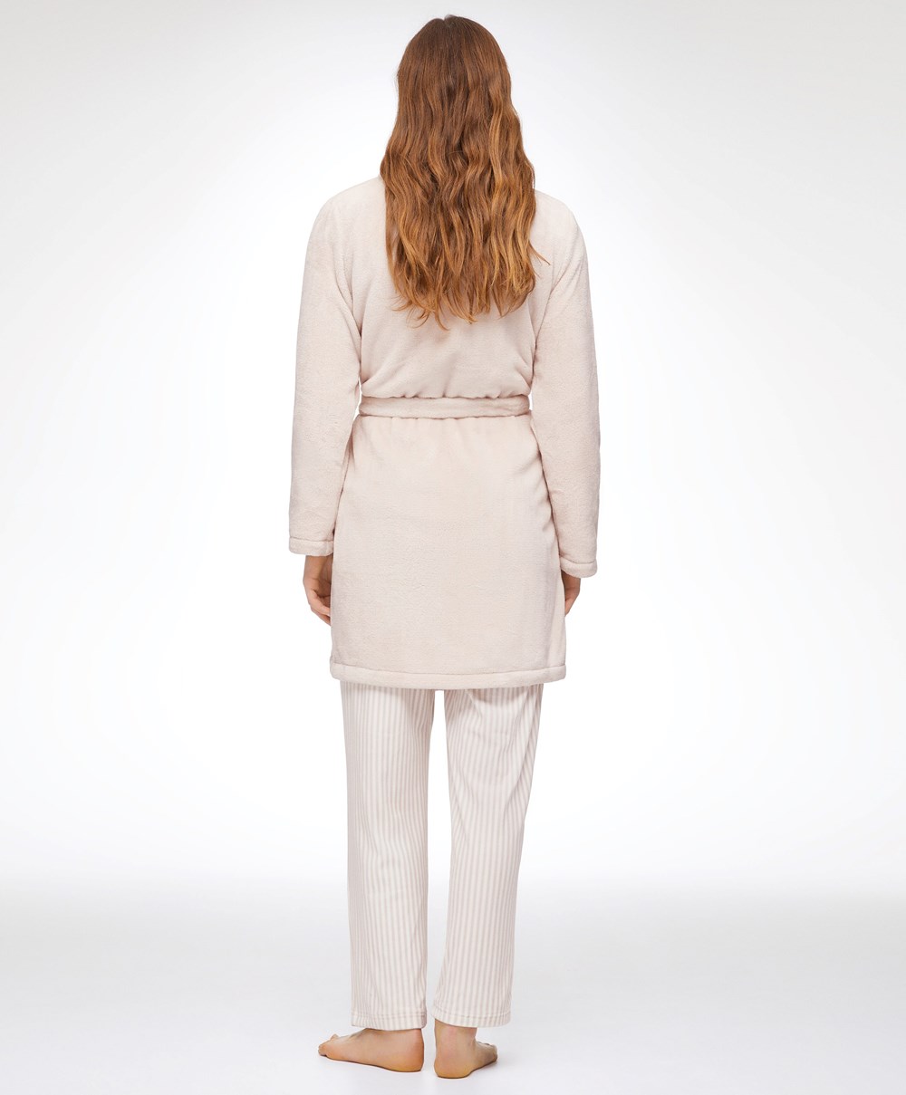 Oysho Soft-touch Fleece Rövid Dressing Gown Stone | GKUZYX-481