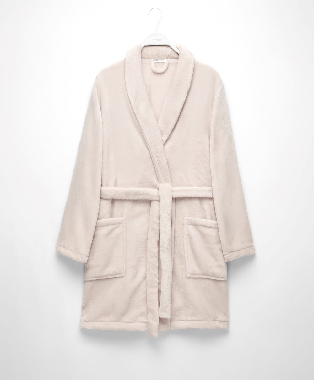 Oysho Soft-touch Fleece Rövid Dressing Gown Stone | GKUZYX-481