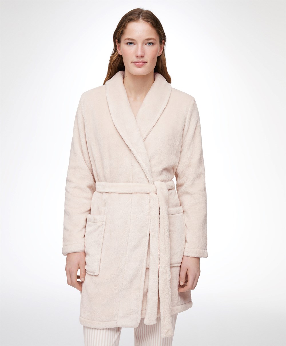 Oysho Soft-touch Fleece Rövid Dressing Gown Stone | GKUZYX-481