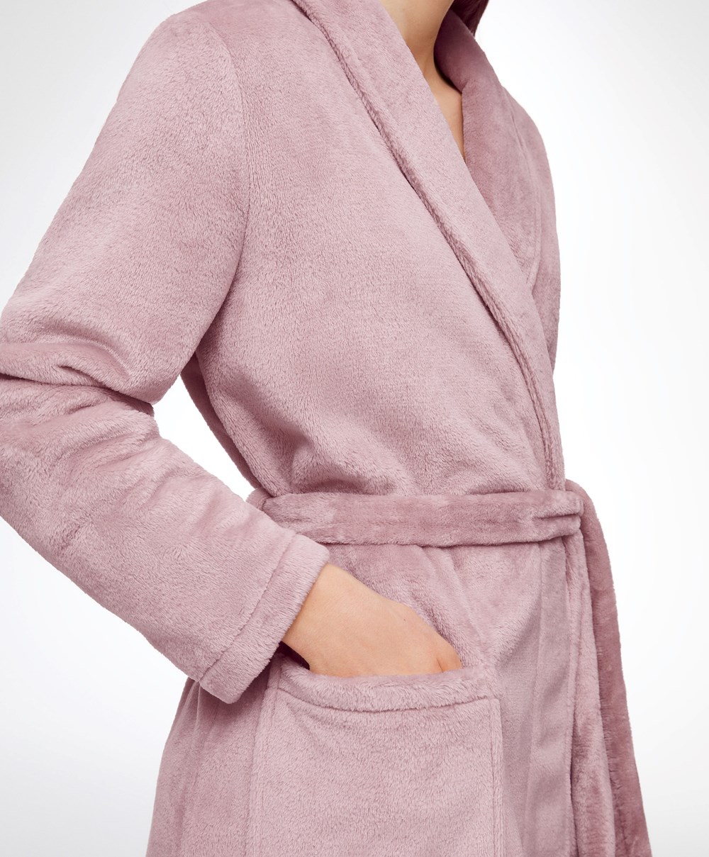 Oysho Soft-touch Fleece Rövid Dressing Gown Rózsaszín | JSDTFA-142