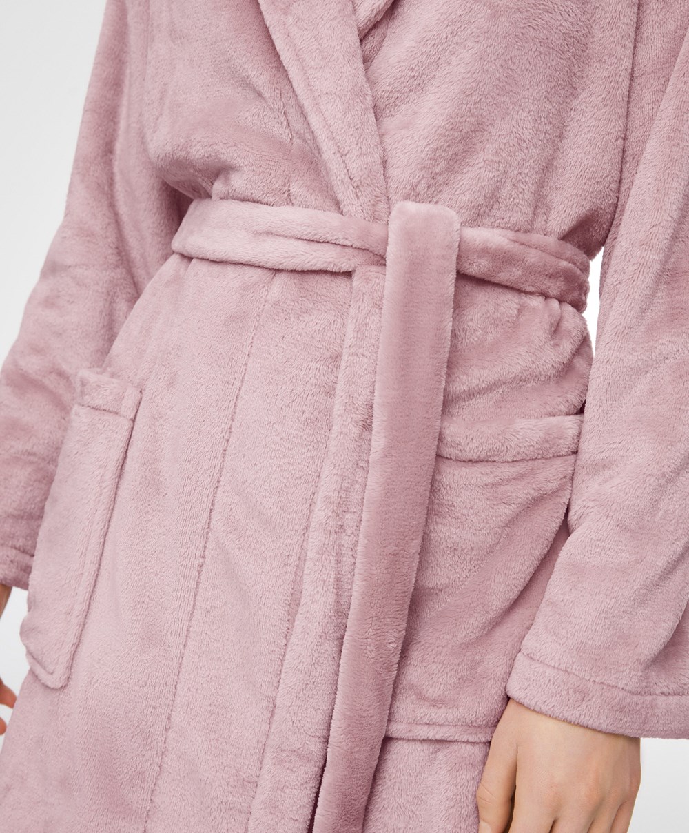 Oysho Soft-touch Fleece Rövid Dressing Gown Rózsaszín | JSDTFA-142