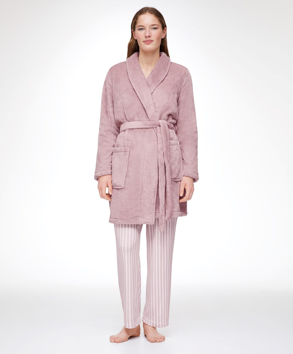 Oysho Soft-touch Fleece Rövid Dressing Gown Rózsaszín | JSDTFA-142