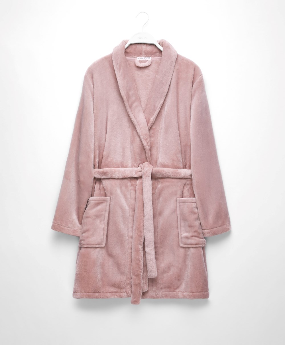 Oysho Soft-touch Fleece Rövid Dressing Gown Rózsaszín | JSDTFA-142