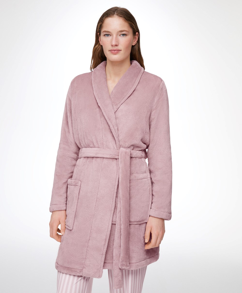 Oysho Soft-touch Fleece Rövid Dressing Gown Rózsaszín | JSDTFA-142