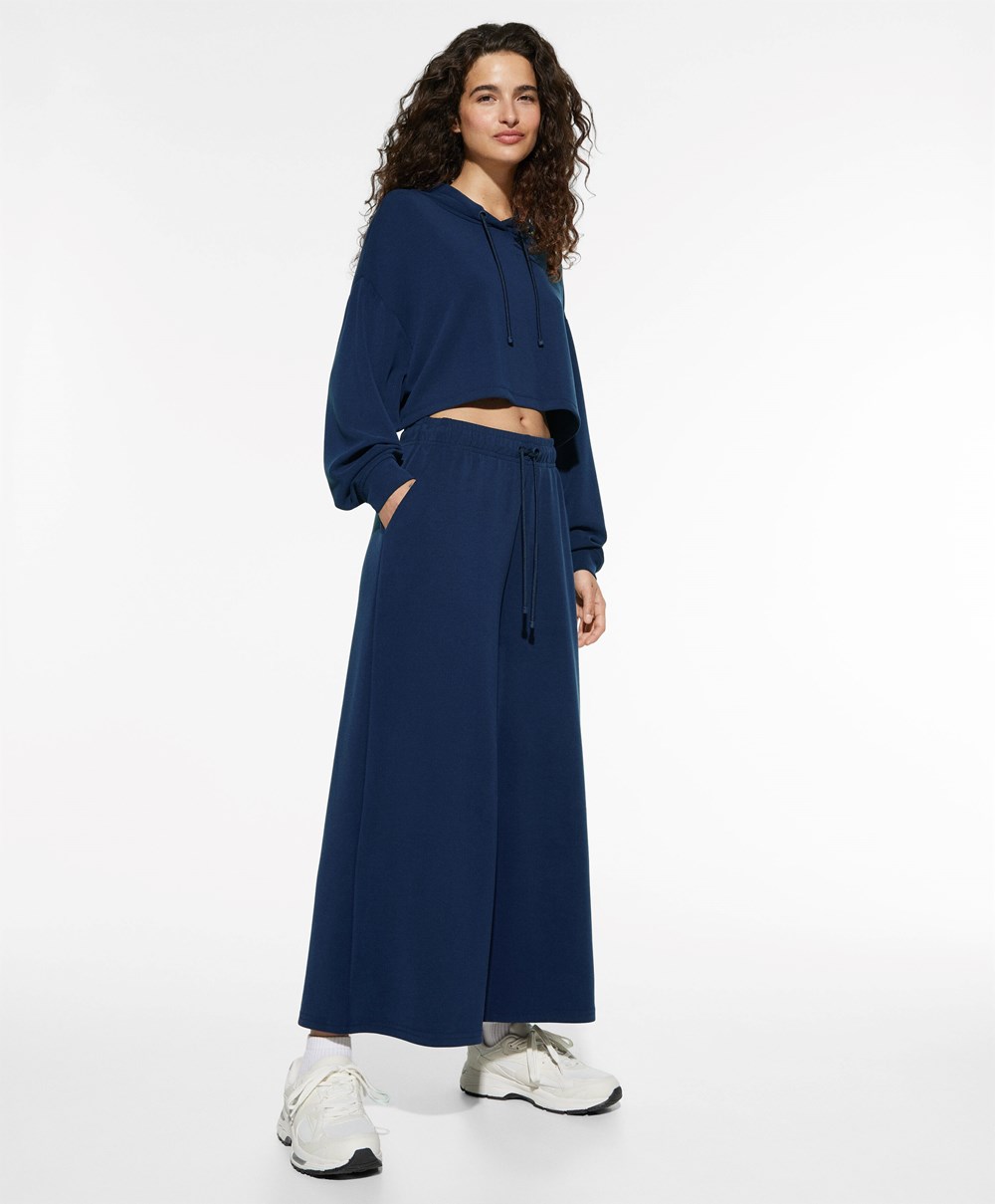 Oysho Soft-touch Modal Cropped Széles Cipő-leg Trousers Sötétkék Kék | HUZGMP-236