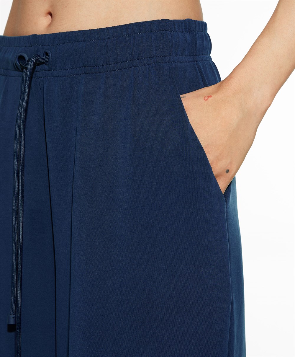 Oysho Soft-touch Modal Cropped Széles Cipő-leg Trousers Sötétkék Kék | HUZGMP-236