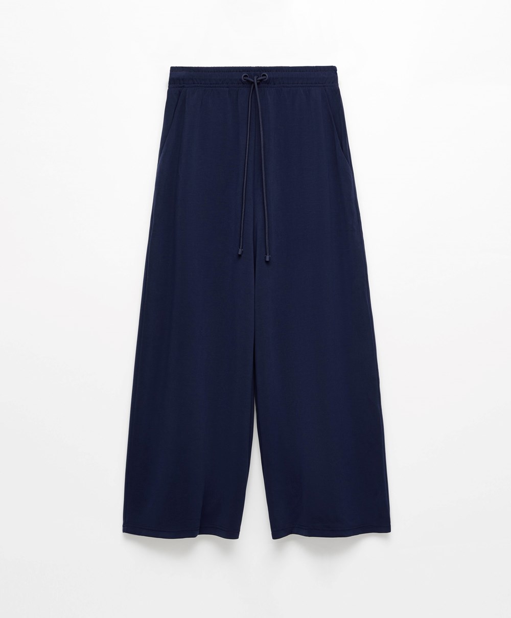 Oysho Soft-touch Modal Cropped Széles Cipő-leg Trousers Sötétkék Kék | HUZGMP-236