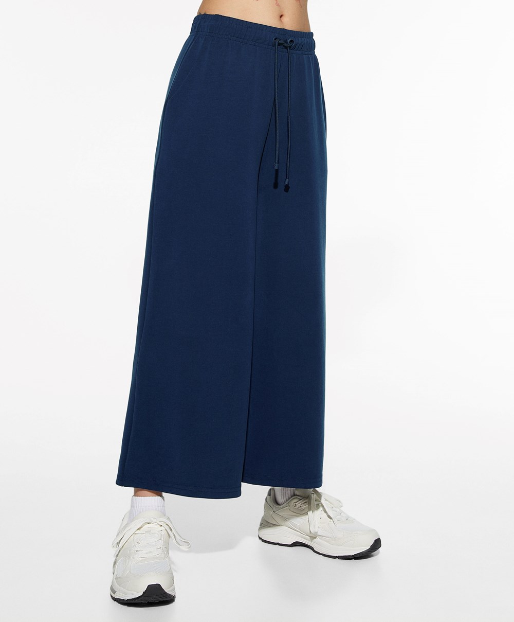 Oysho Soft-touch Modal Cropped Széles Cipő-leg Trousers Sötétkék Kék | HUZGMP-236