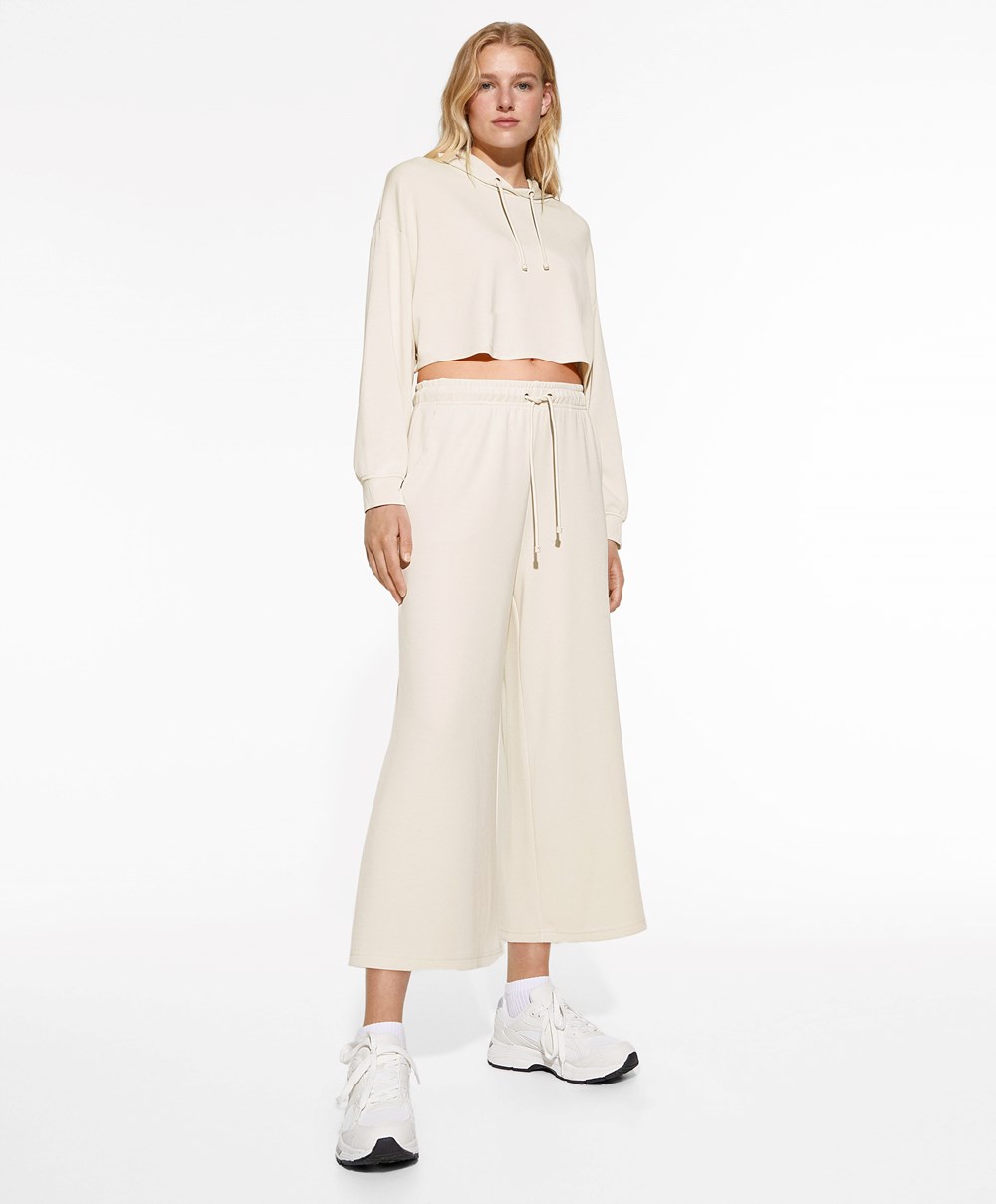 Oysho Soft-touch Modal Cropped Széles Cipő-leg Trousers Stone | LVUDBP-621