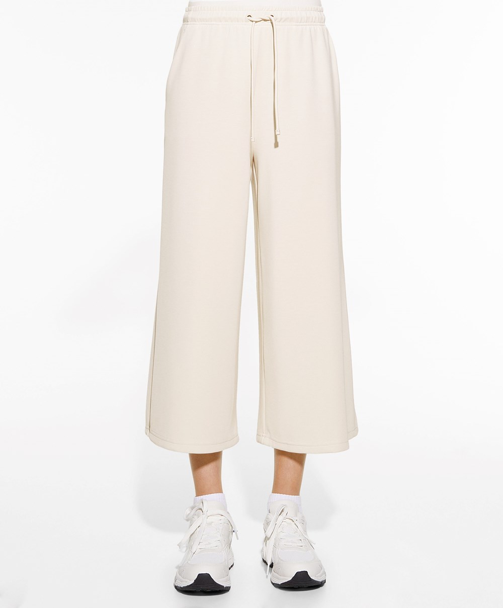 Oysho Soft-touch Modal Cropped Széles Cipő-leg Trousers Stone | LVUDBP-621