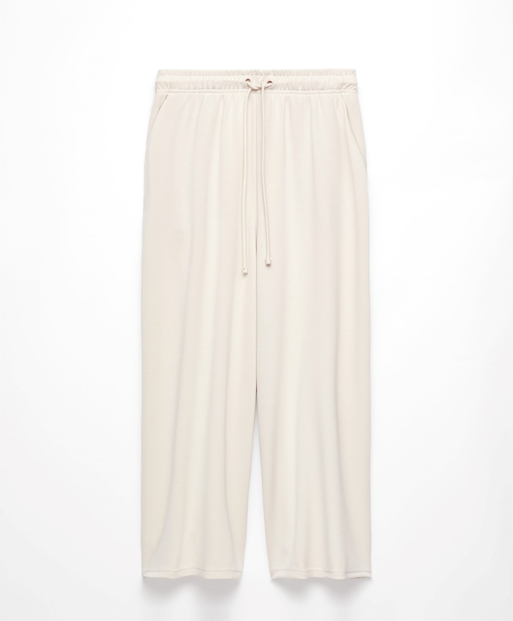 Oysho Soft-touch Modal Cropped Széles Cipő-leg Trousers Stone | LVUDBP-621