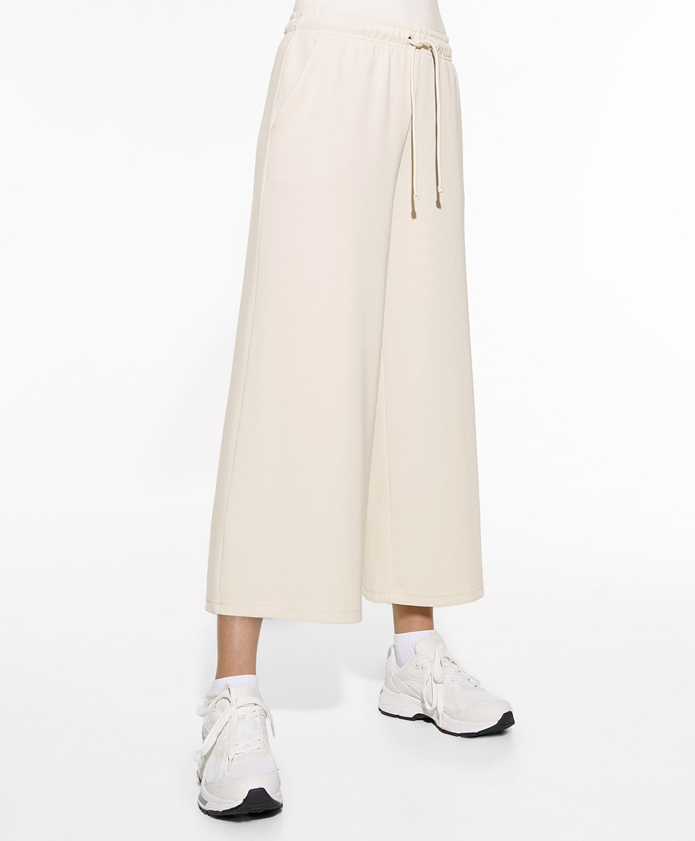 Oysho Soft-touch Modal Cropped Széles Cipő-leg Trousers Stone | LVUDBP-621