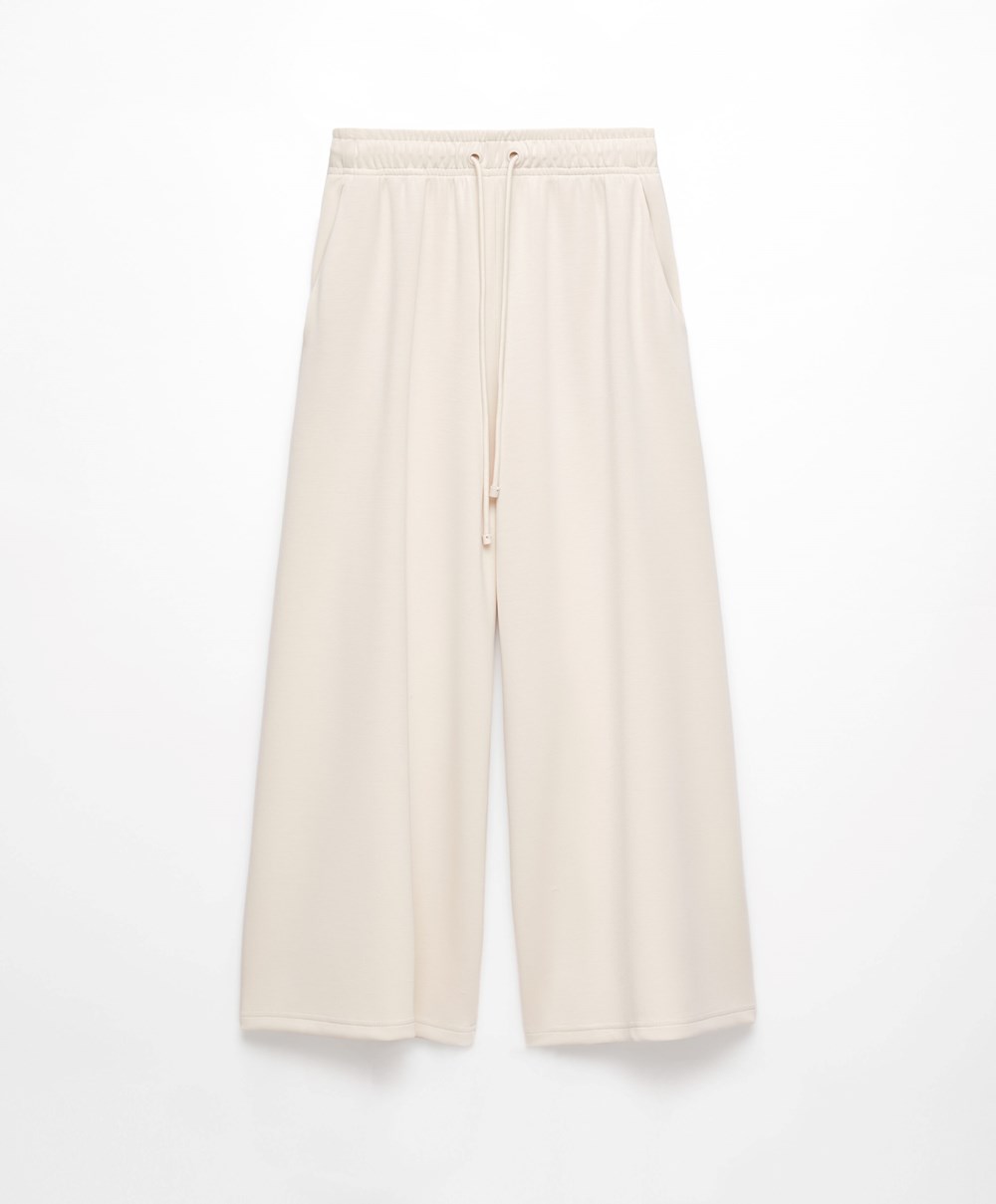 Oysho Soft-touch Modal Cropped Széles Cipő-leg Trousers Stone | OGLETA-645