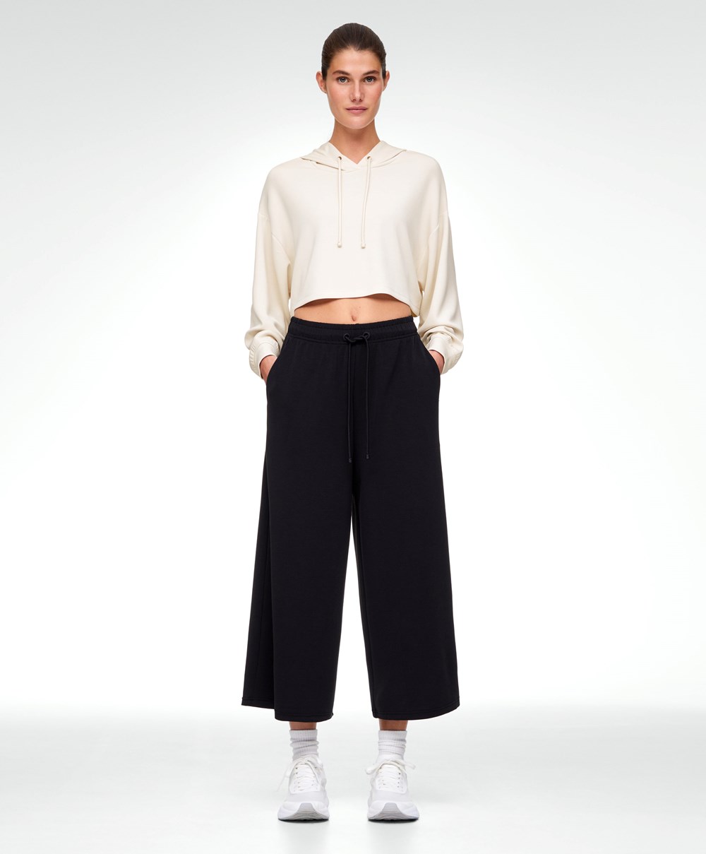 Oysho Soft-touch Modal Cropped Széles Cipő-leg Trousers Fekete | WQSXLR-243