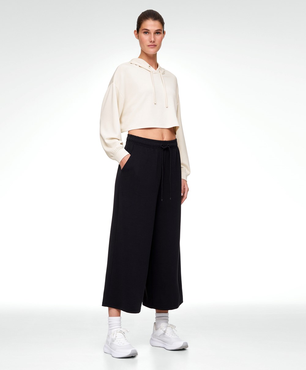 Oysho Soft-touch Modal Cropped Széles Cipő-leg Trousers Fekete | WQSXLR-243