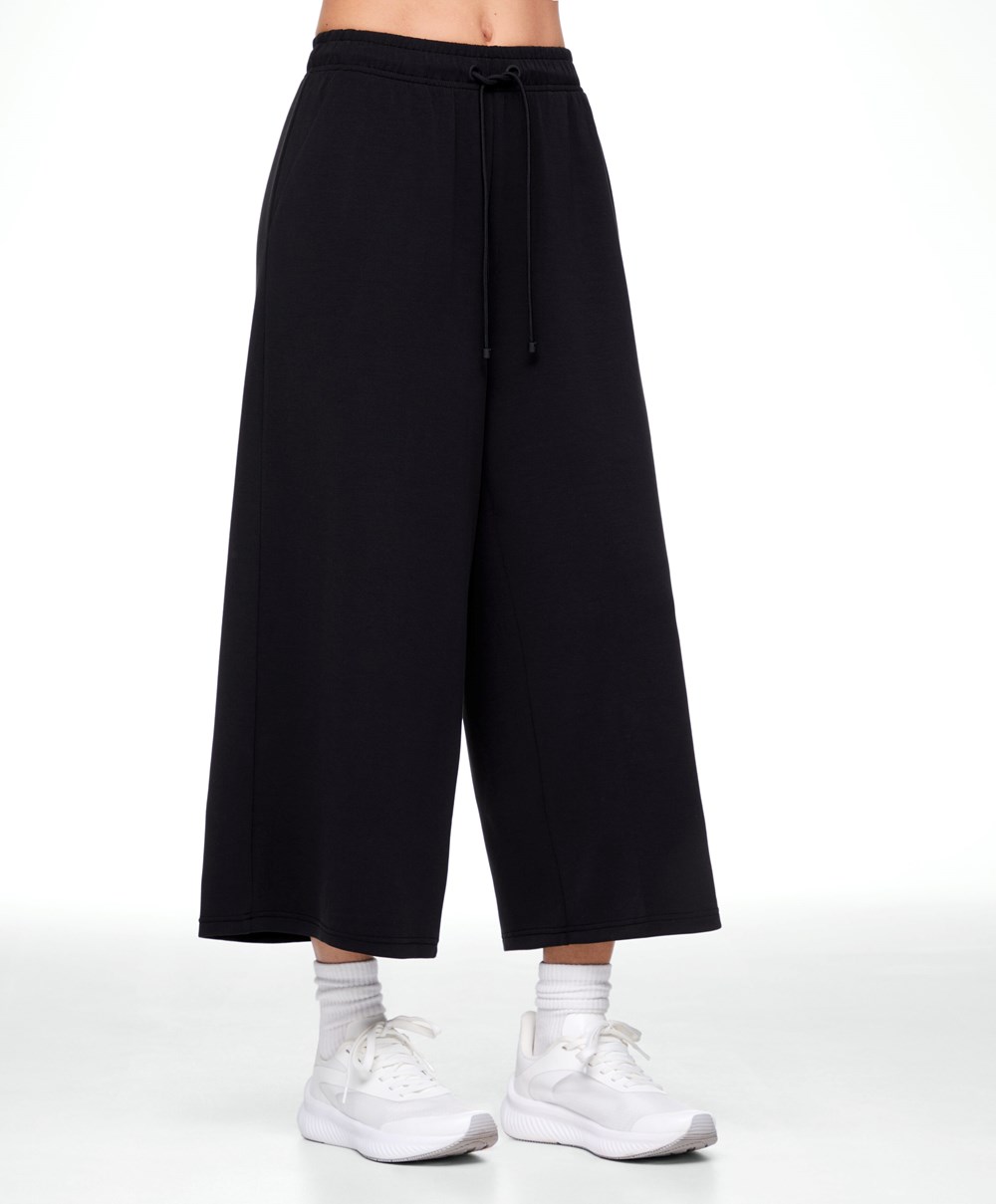 Oysho Soft-touch Modal Cropped Széles Cipő-leg Trousers Fekete | WQSXLR-243