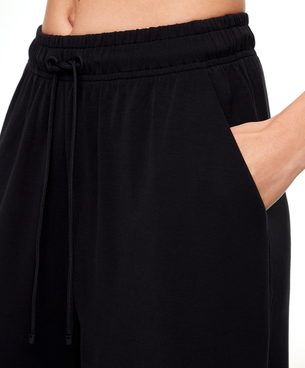 Oysho Soft-touch Modal Cropped Széles Cipő-leg Trousers Fekete | WQSXLR-243