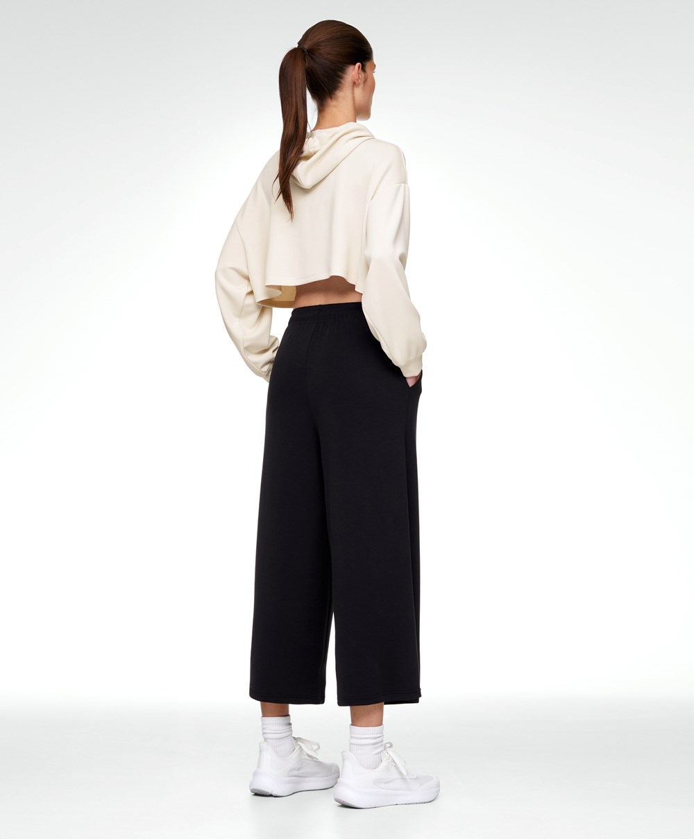 Oysho Soft-touch Modal Cropped Széles Cipő-leg Trousers Fekete | WQSXLR-243