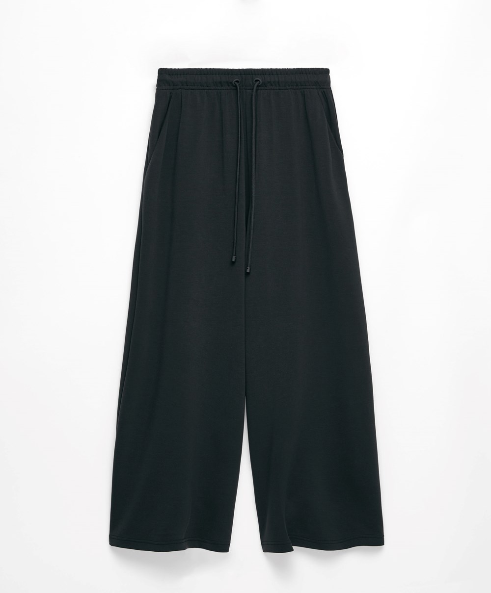 Oysho Soft-touch Modal Cropped Széles Cipő-leg Trousers Fekete | WQSXLR-243