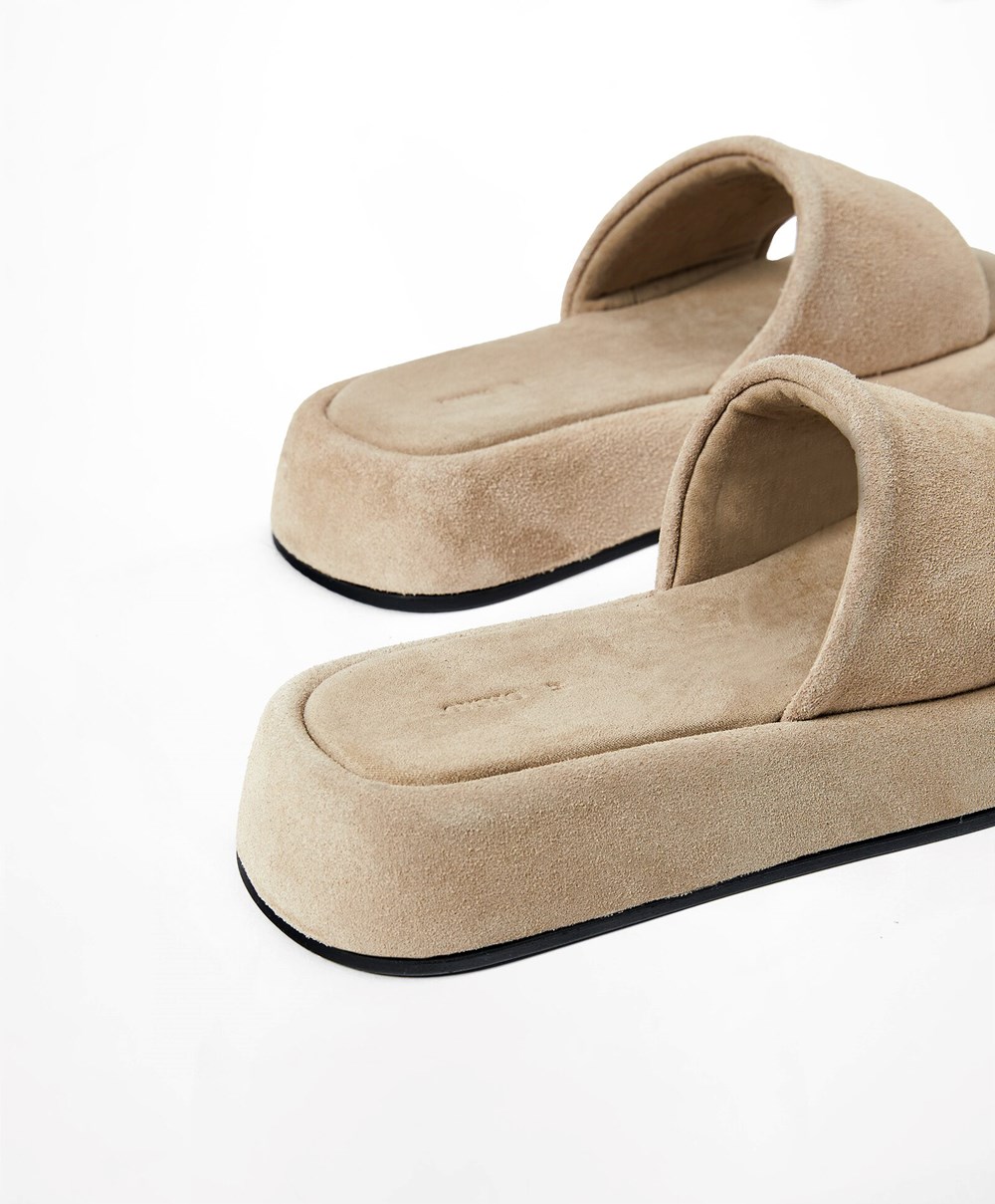 Oysho Split-leather Platform Slides Sand | PQYINJ-712