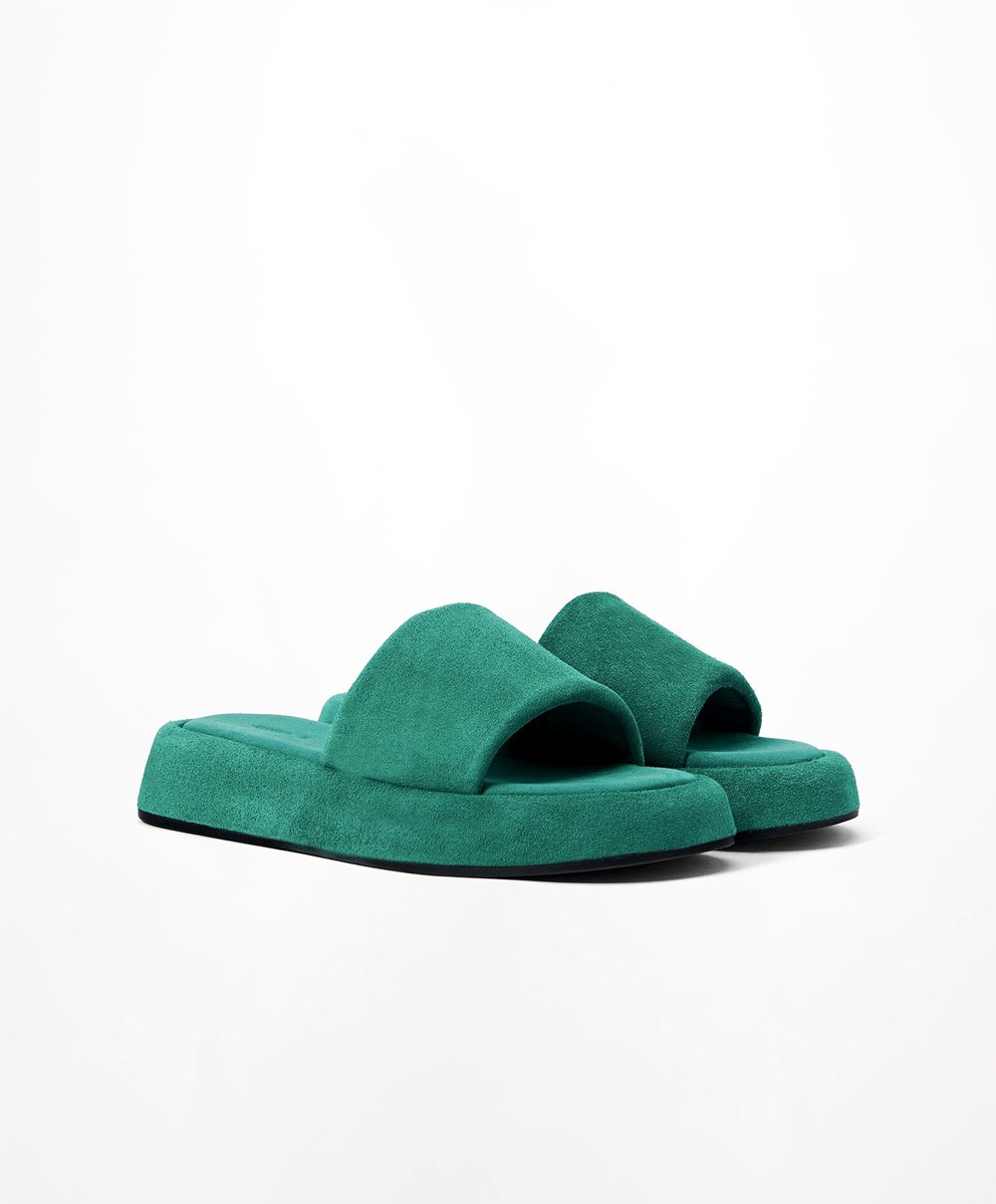 Oysho Split-leather Platform Slides Zöld | NGVZAL-296