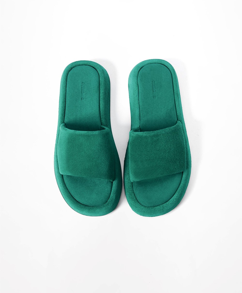 Oysho Split-leather Platform Slides Zöld | NGVZAL-296