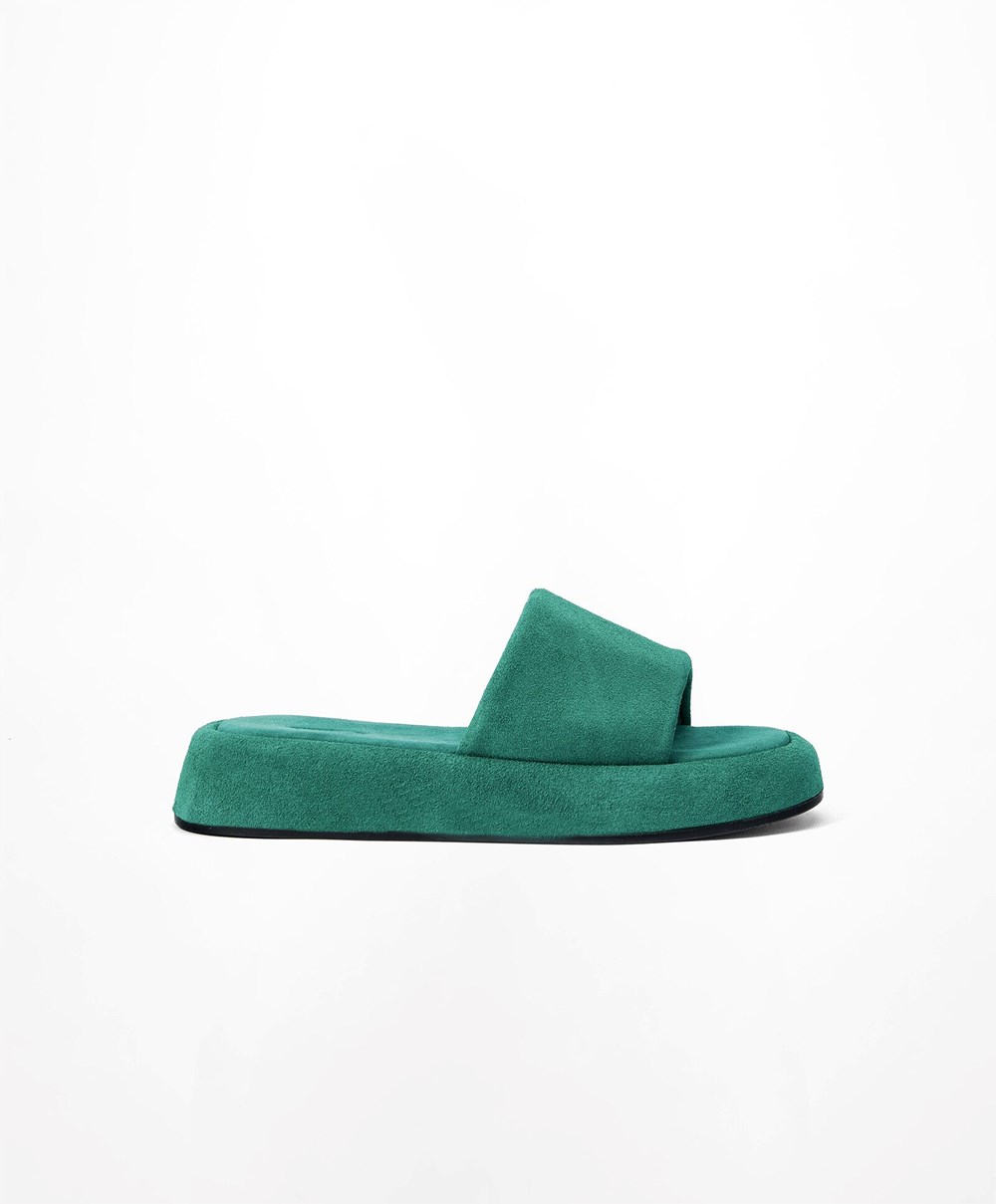 Oysho Split-leather Platform Slides Zöld | NGVZAL-296