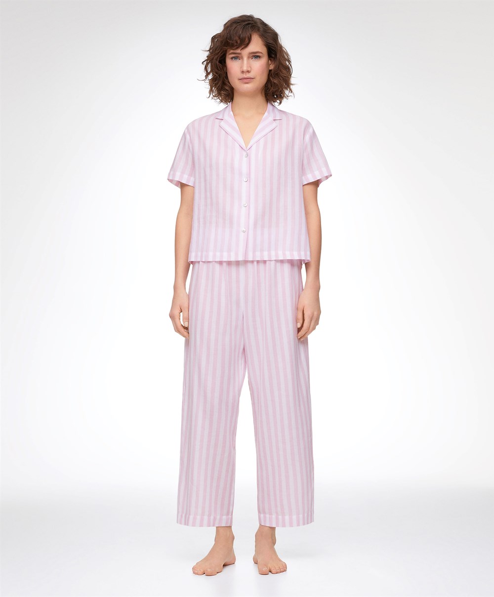 Oysho Stripe 100% Pamut Rövid-sleeved Shirt Levendula | EMHJRQ-154