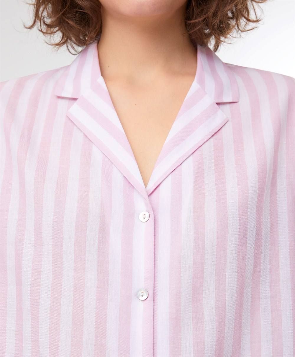 Oysho Stripe 100% Pamut Rövid-sleeved Shirt Levendula | EMHJRQ-154