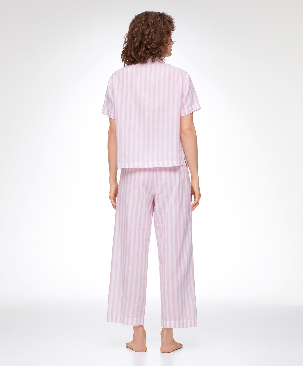 Oysho Stripe 100% Pamut Rövid-sleeved Shirt Levendula | EMHJRQ-154