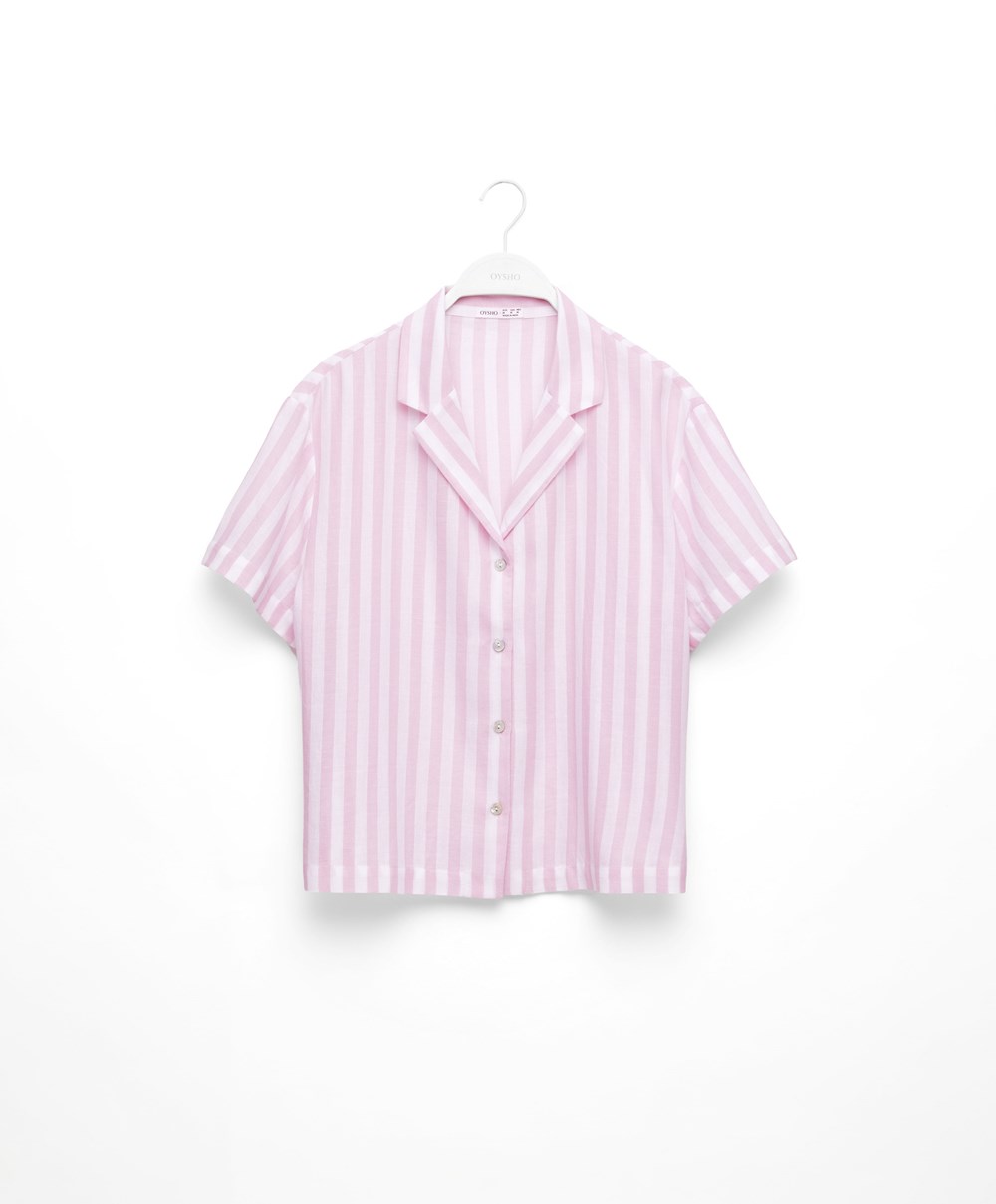 Oysho Stripe 100% Pamut Rövid-sleeved Shirt Levendula | EMHJRQ-154