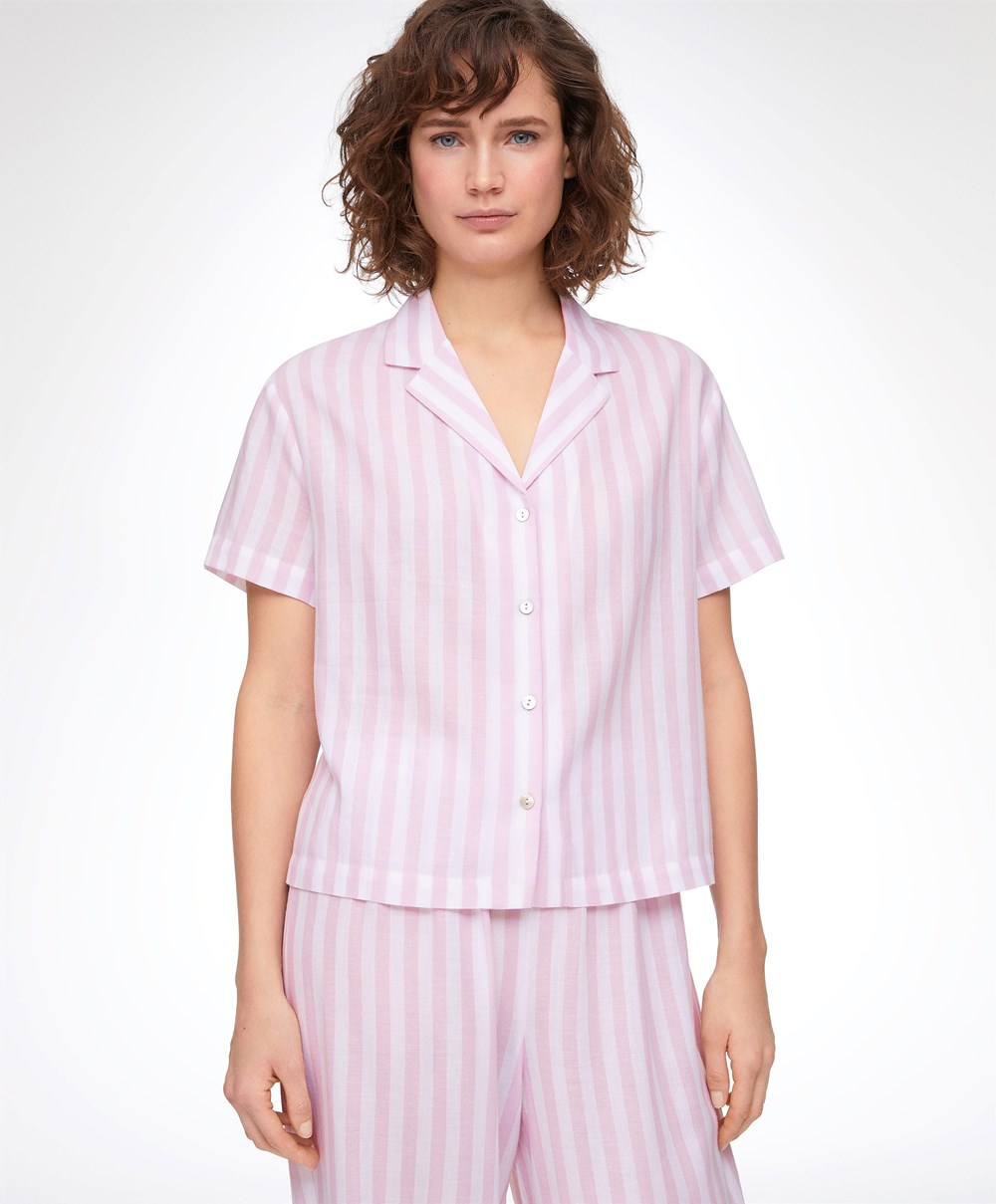 Oysho Stripe 100% Pamut Rövid-sleeved Shirt Levendula | EMHJRQ-154