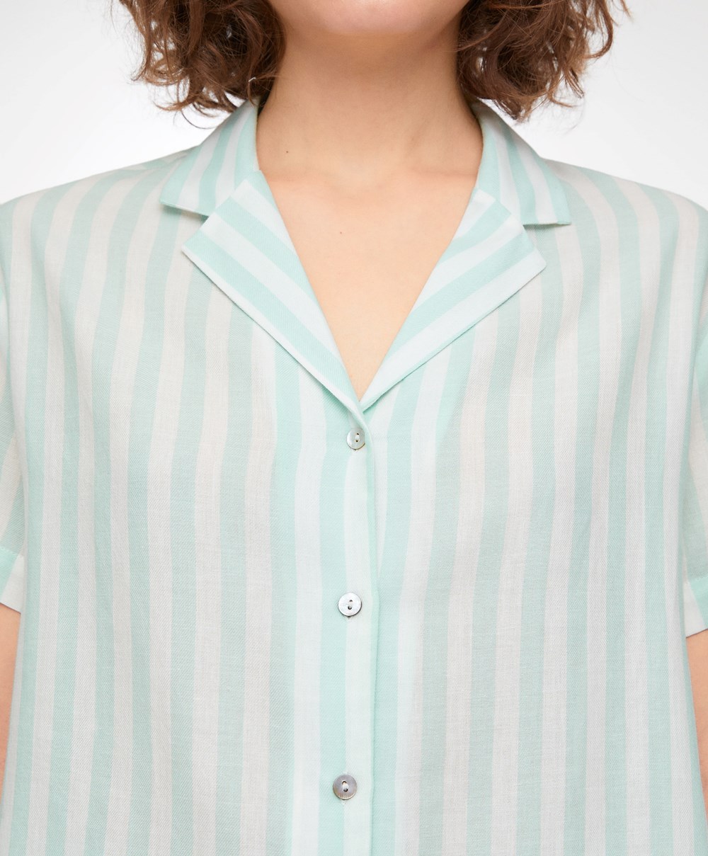 Oysho Stripe 100% Pamut Rövid-sleeved Shirt Zöld | GXFMSQ-058