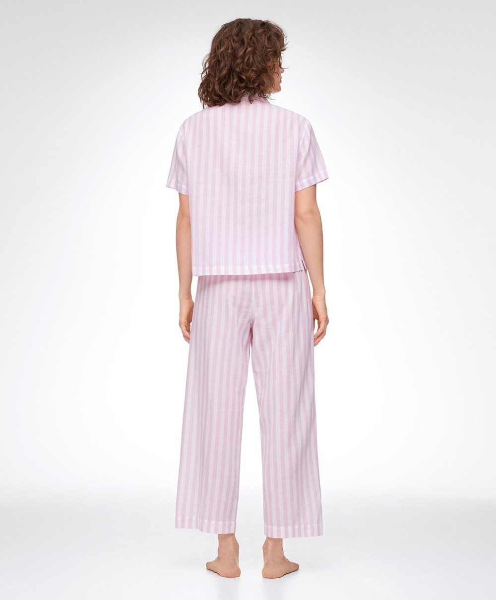 Oysho Stripe 100% Pamut Rövid-sleeved Shirt Levendula | PHFCDZ-702