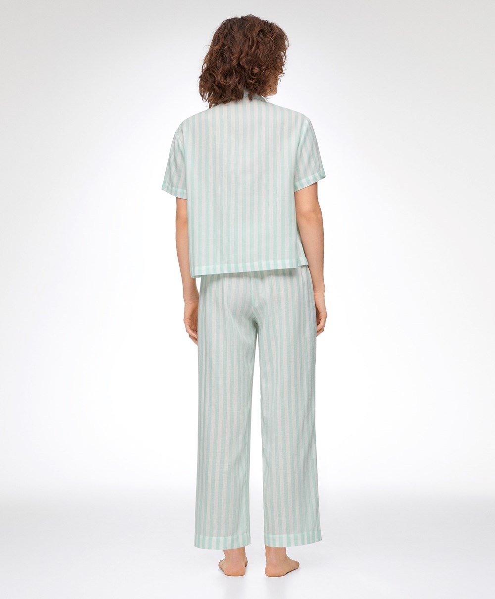 Oysho Stripe 100% Pamut Rövid-sleeved Shirt Zöld | URTXOJ-517