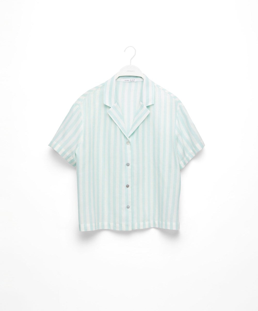 Oysho Stripe 100% Pamut Rövid-sleeved Shirt Zöld | URTXOJ-517