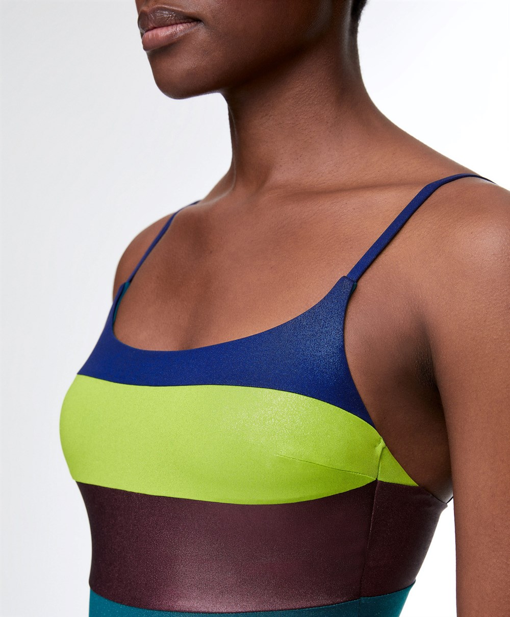 Oysho Stripe Bandeau Swimsuit Zöld | TKXSMA-302