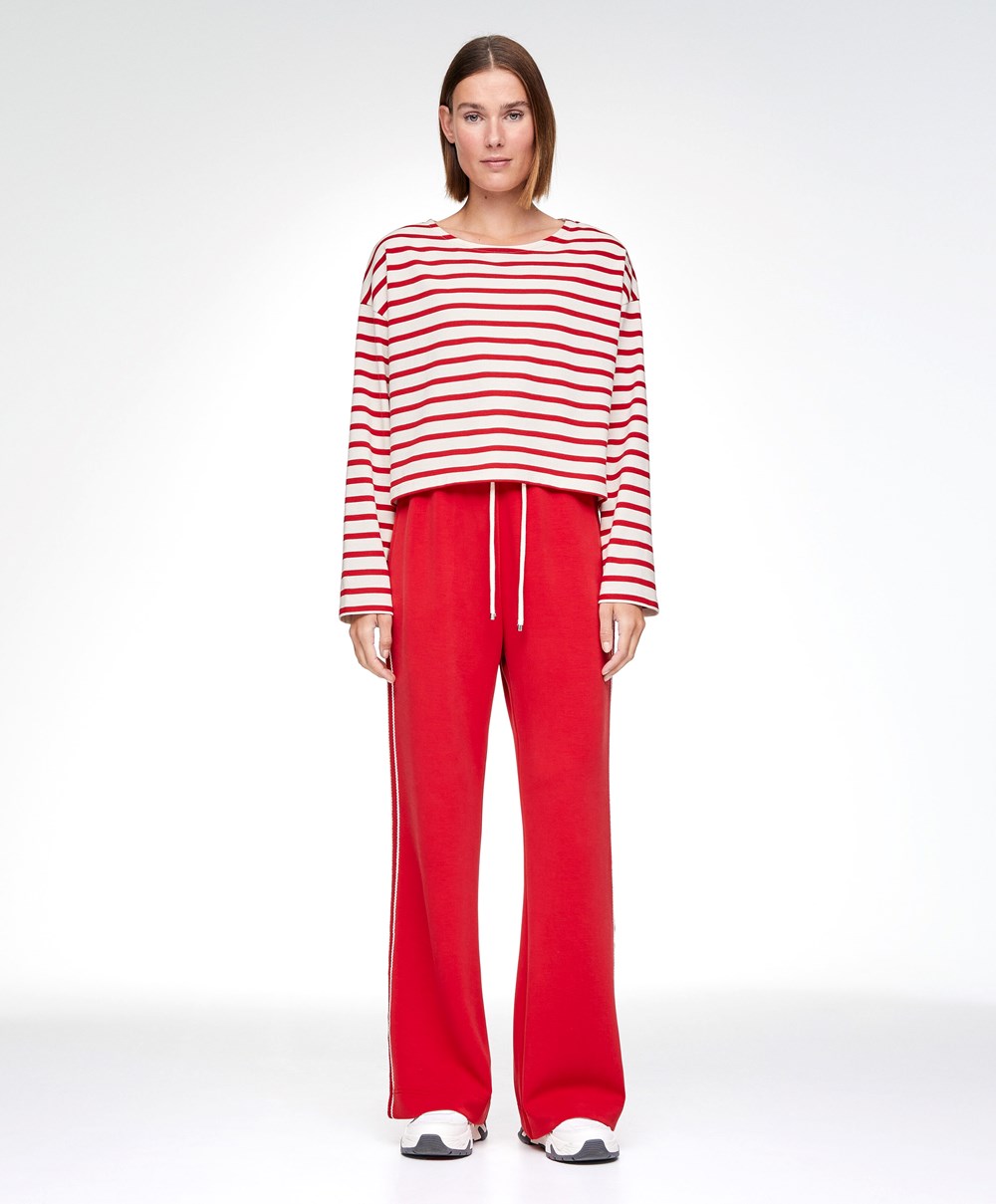 Oysho Stripe Modal Flare Trousers Piros | MTEPGO-730