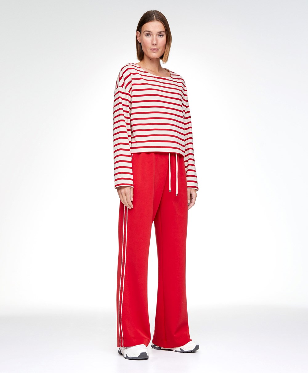 Oysho Stripe Modal Flare Trousers Piros | MTEPGO-730