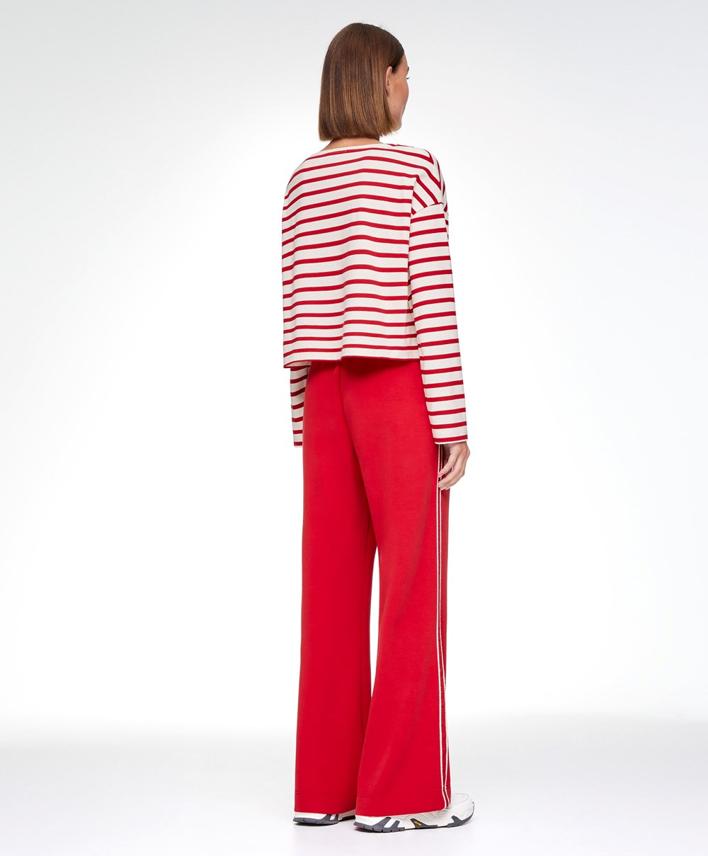 Oysho Stripe Modal Flare Trousers Piros | MTEPGO-730