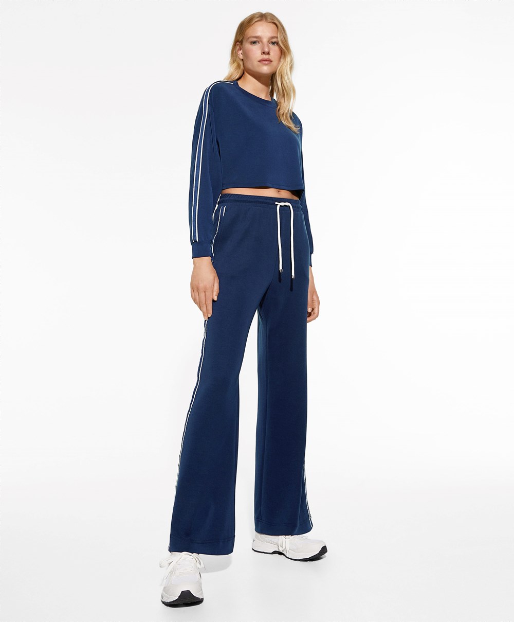 Oysho Stripe Modal Flare Trousers Sötétkék Kék | EGDQBP-597