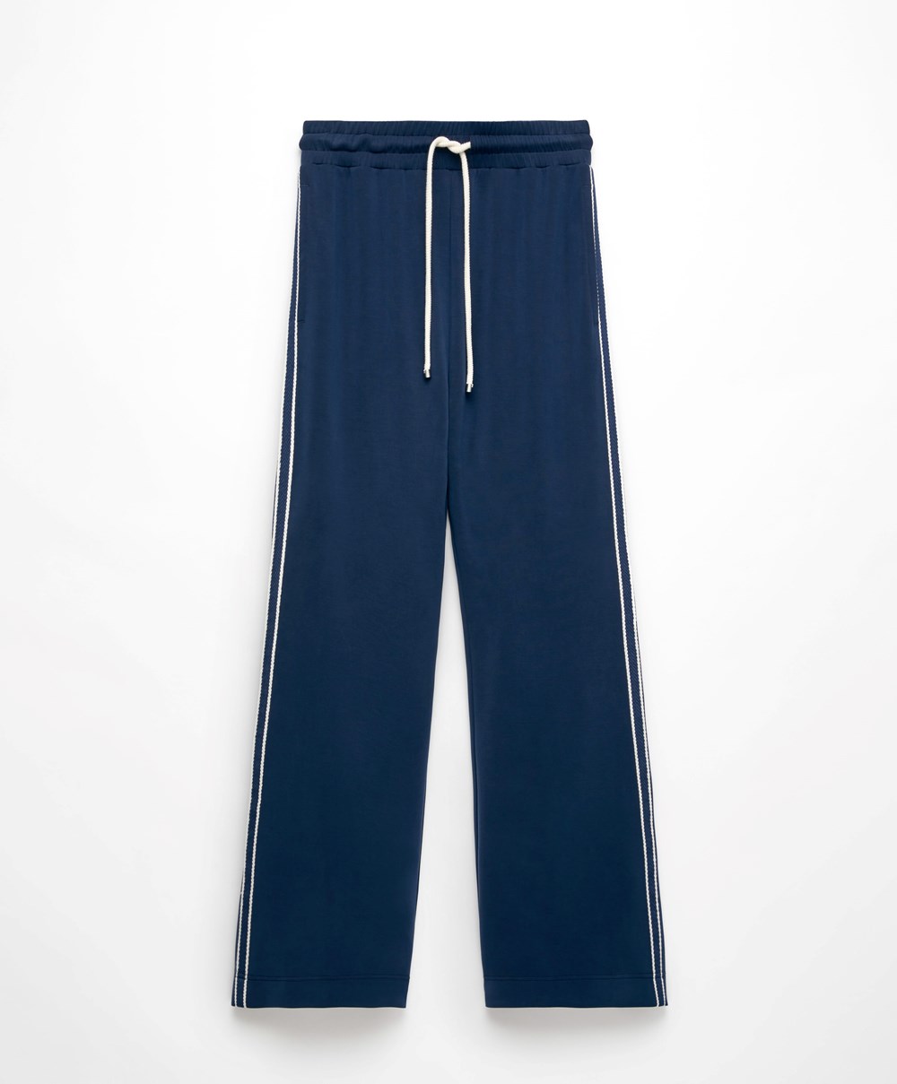 Oysho Stripe Modal Flare Trousers Sötétkék Kék | EGDQBP-597