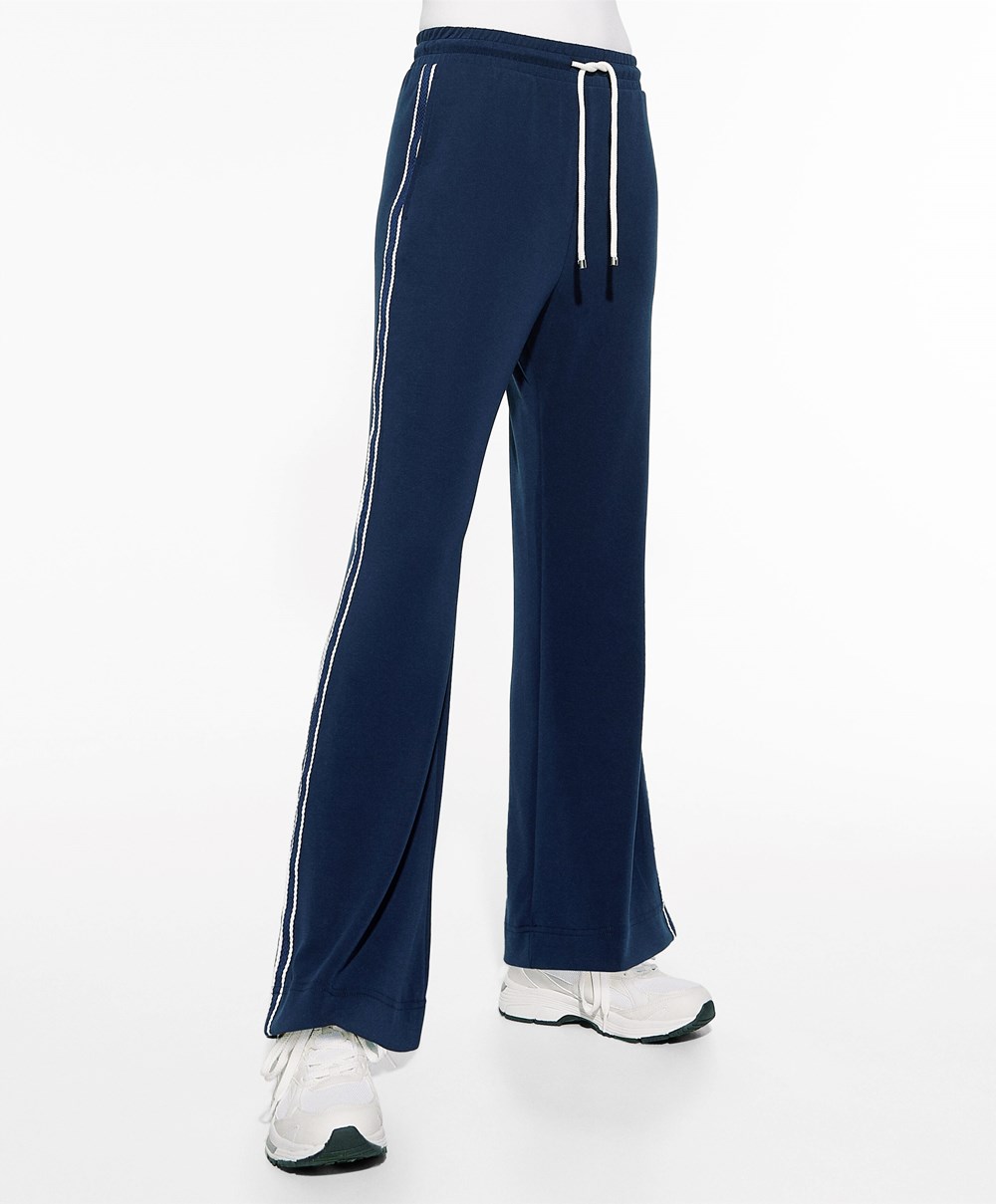 Oysho Stripe Modal Flare Trousers Sötétkék Kék | EGDQBP-597